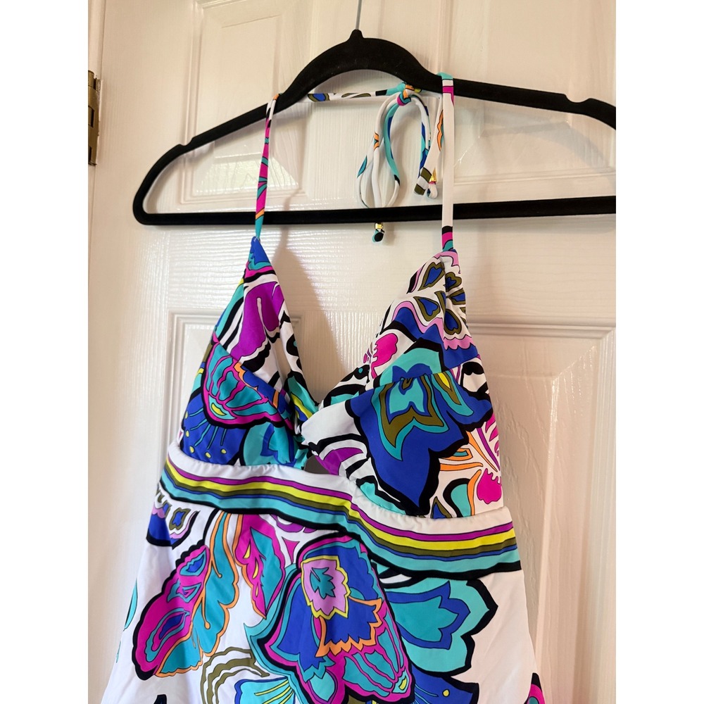Trina Turk Womens Floral Halter Tankini Top Multicolor Psychedelic Print Size 10 - Picture 2 of 8
